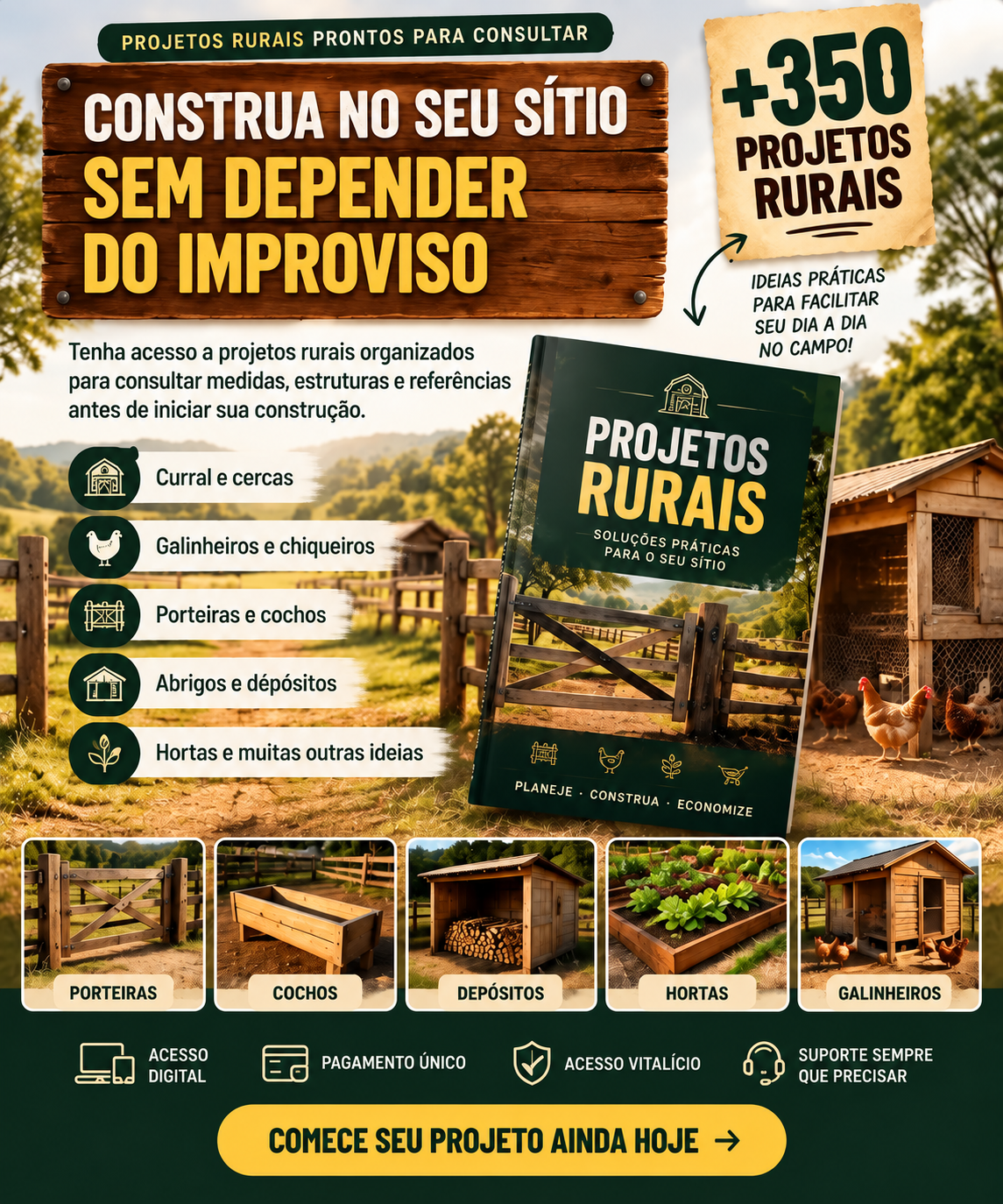 Projetos Rurais — casa para sítio, galinheiro, galpão rural e outras construções rurais